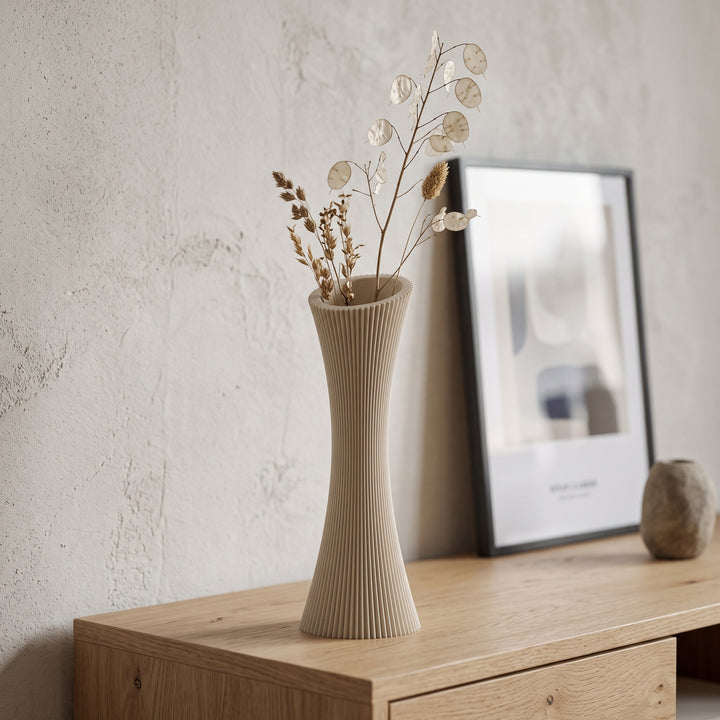 Talin - Gegroefde Taps Geribbeld Moderne Vaas — sfeer (creme)