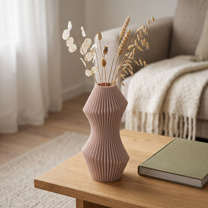 Lorin - Gegroefde Taps Toelopende Sculpturale Vaas — sfeer (bloesem)
