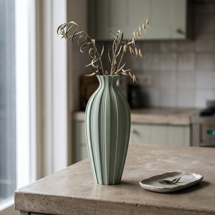 Soren - Geribbelde Taps Toelopende Moderne Vaas — sfeer (salie)