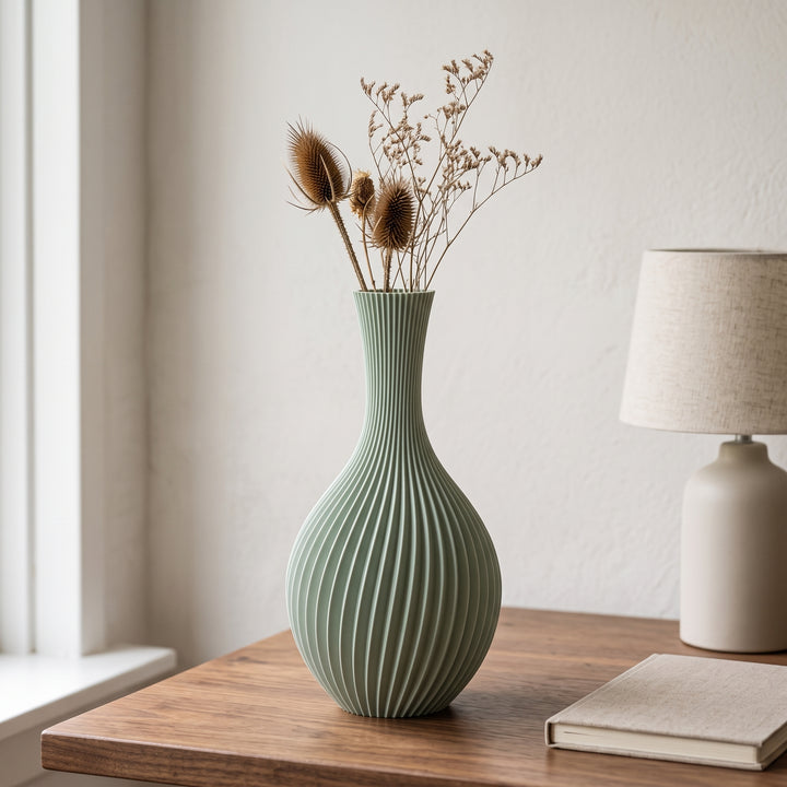 Iris - Spiraal Geribbelde Sculpturale Vaas — sfeer (salie)