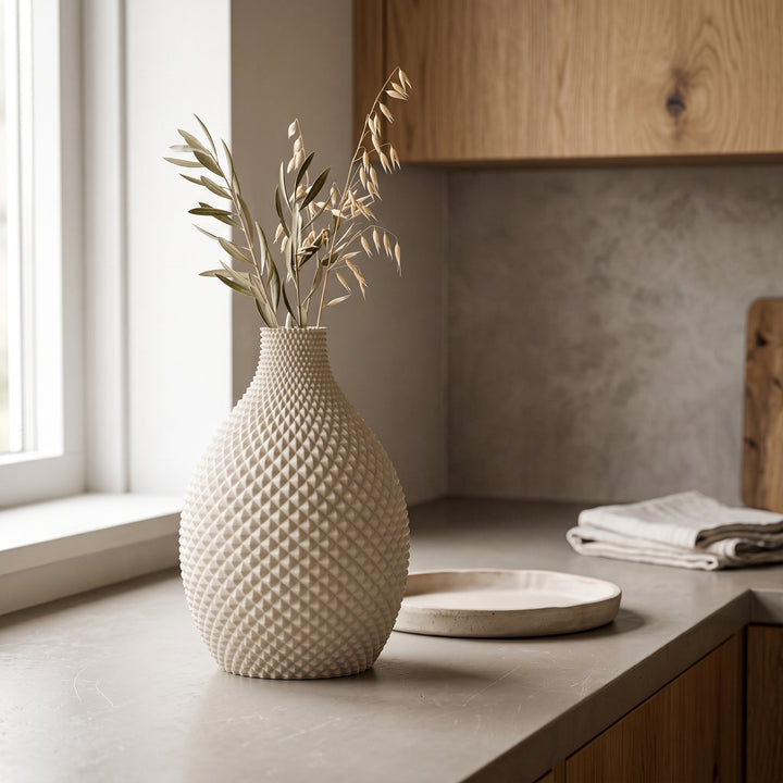 Tessa - Facetrijke Bolle Sculpturale Vaas — sfeer (creme)