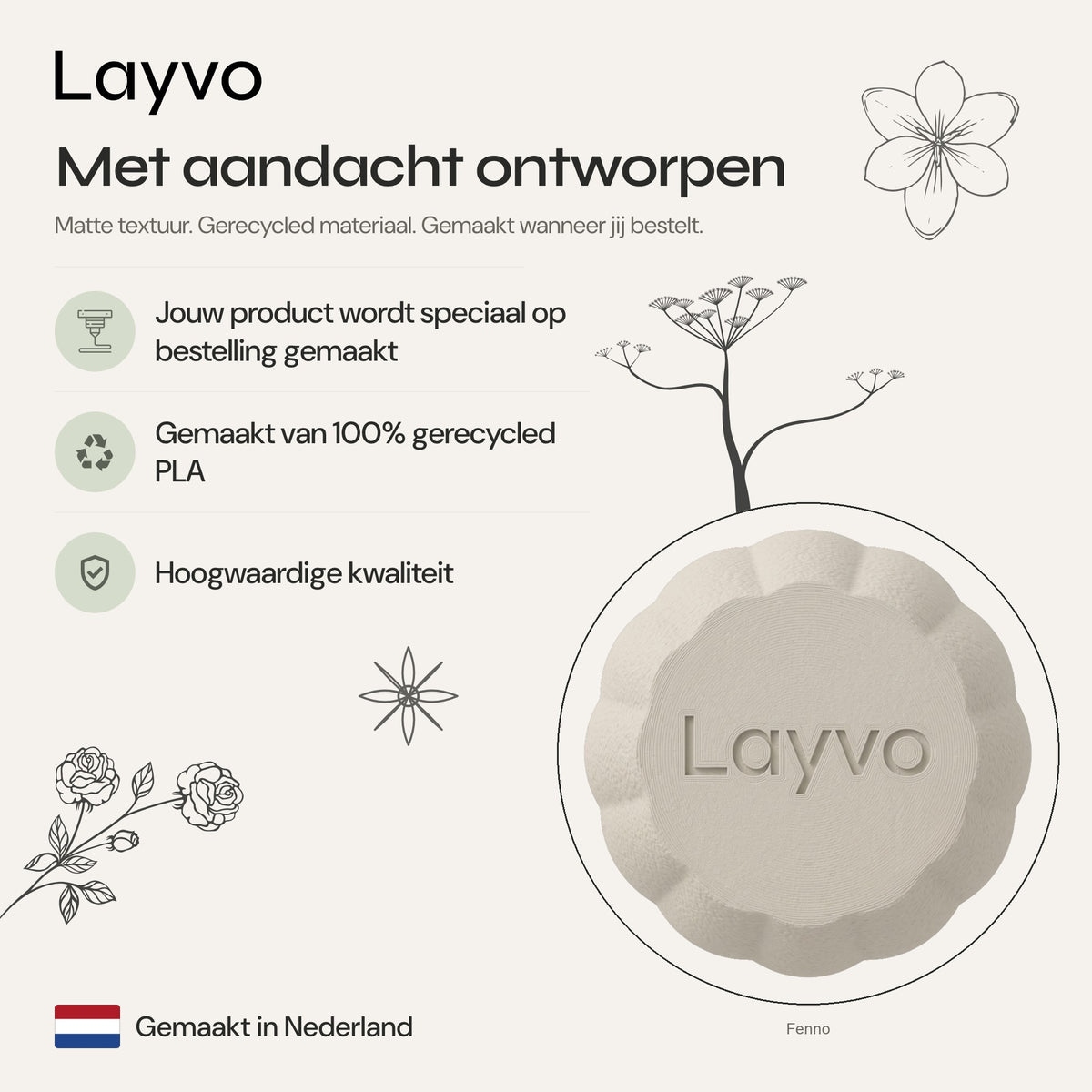 Fenno - Gegroefde Taps Toelopende Organische Vaas — verhaal (creme)