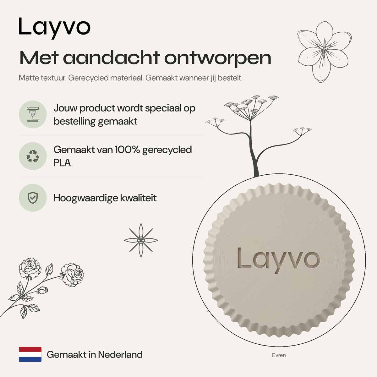 Evren - Verticaal Geribbelde Organische Vaas — verhaal (creme)