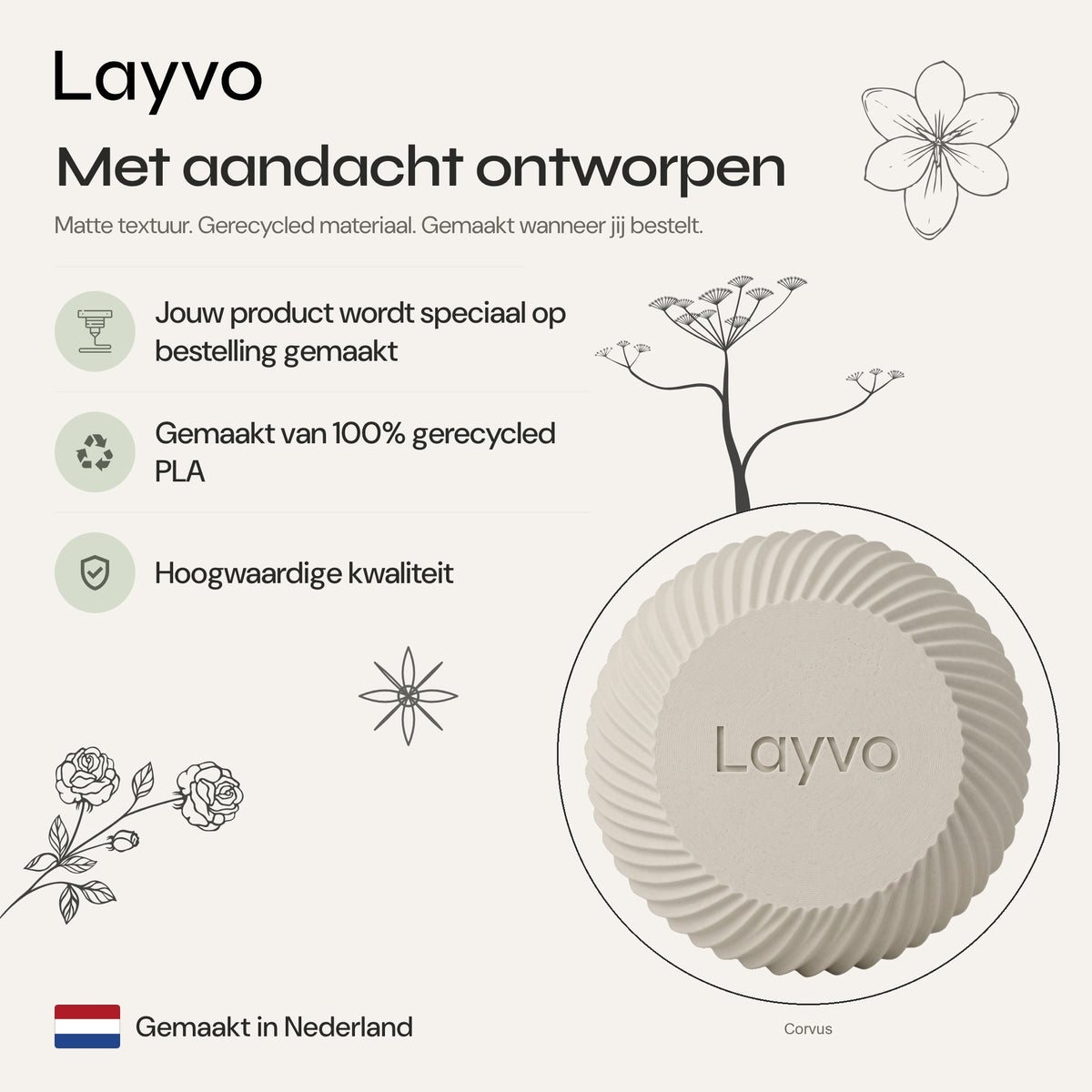 Corvus - Spiraal Geribbelde Organische Moderne Vaas — verhaal (creme)