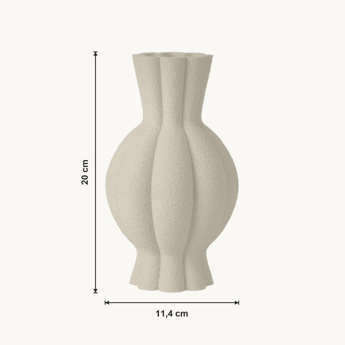 Galen - Gegroefde Sculpturale Moderne Vaas — maat (creme-20cm)