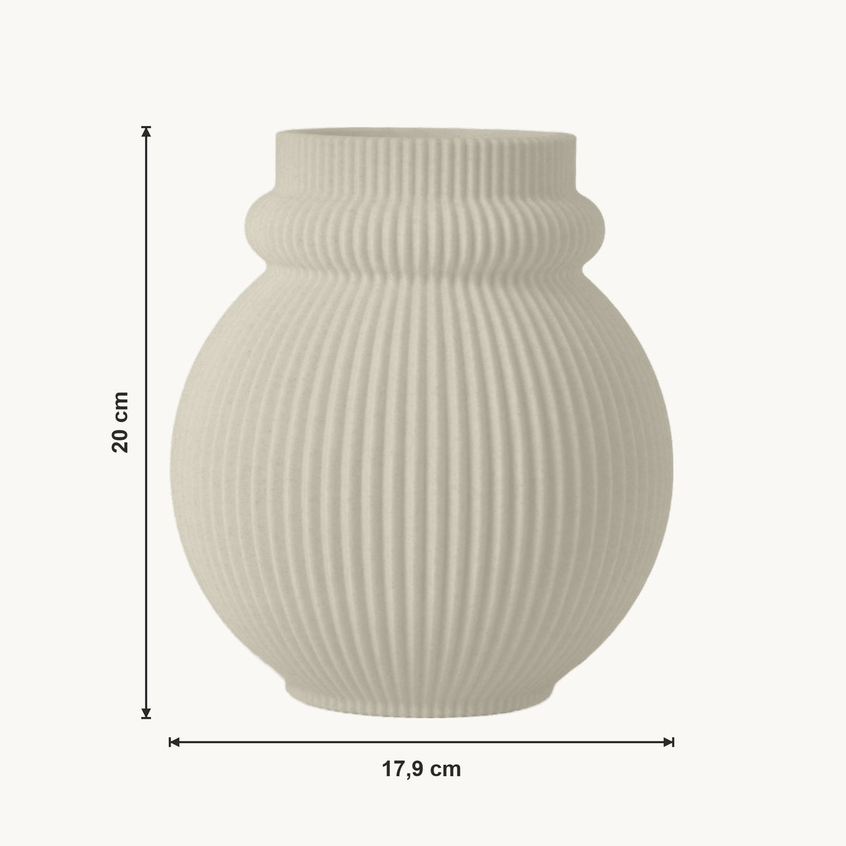 Karin - Geribbelde Volle Organische Vaas — maat (creme-20cm)