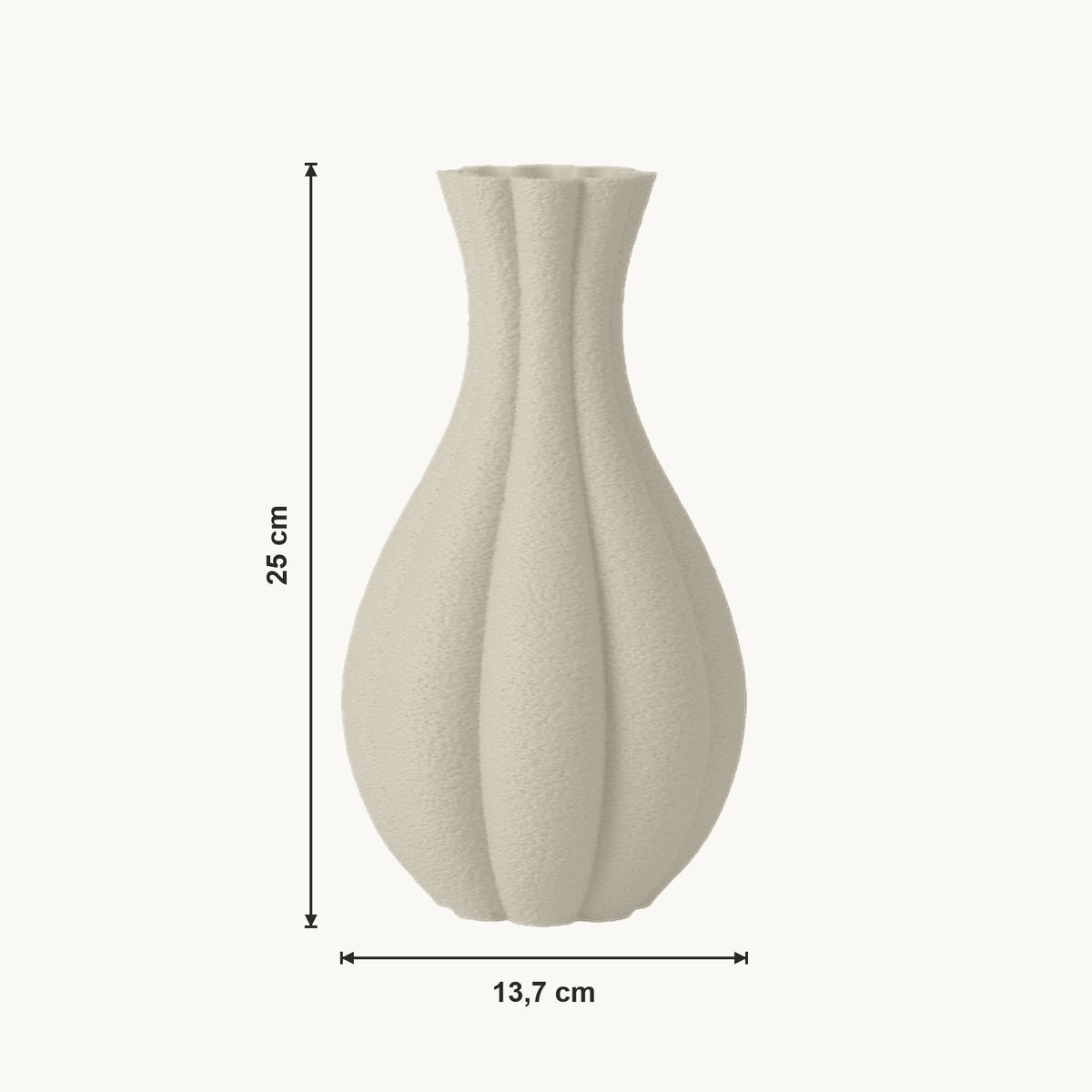 Fenno - Gegroefde Taps Toelopende Organische Vaas — maat (creme-25cm)