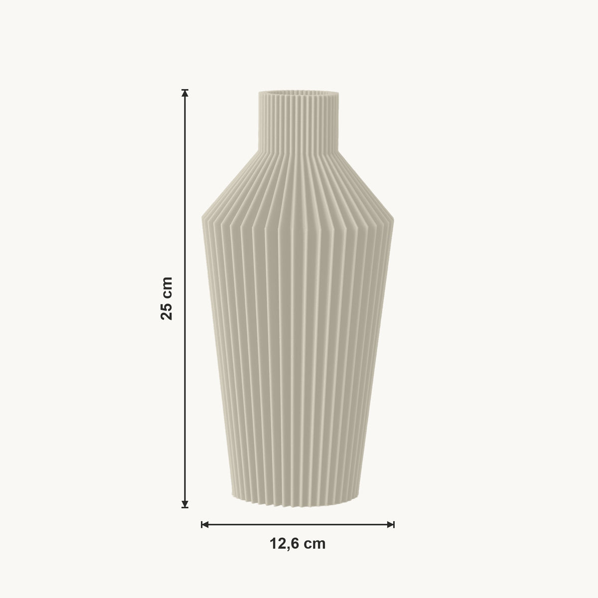 Nylas - Ronde Geribbelde Taps Toelopende Moderne Vaas — maat (creme-25cm)
