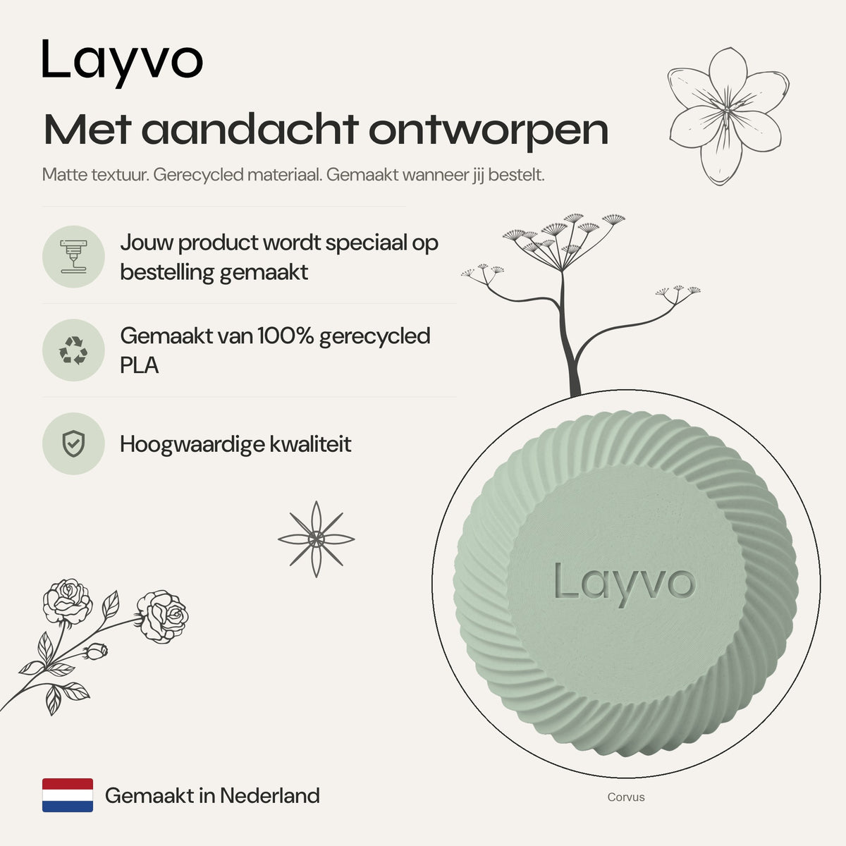 Corvus - Spiraal Geribbelde Organische Moderne Vaas — verhaal (salie)