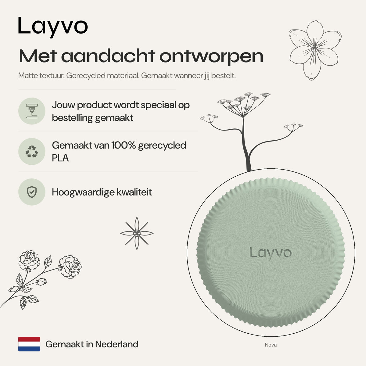 Nova - Verticaal Geribbelde Symmetrische Moderne Vaas — verhaal (salie)