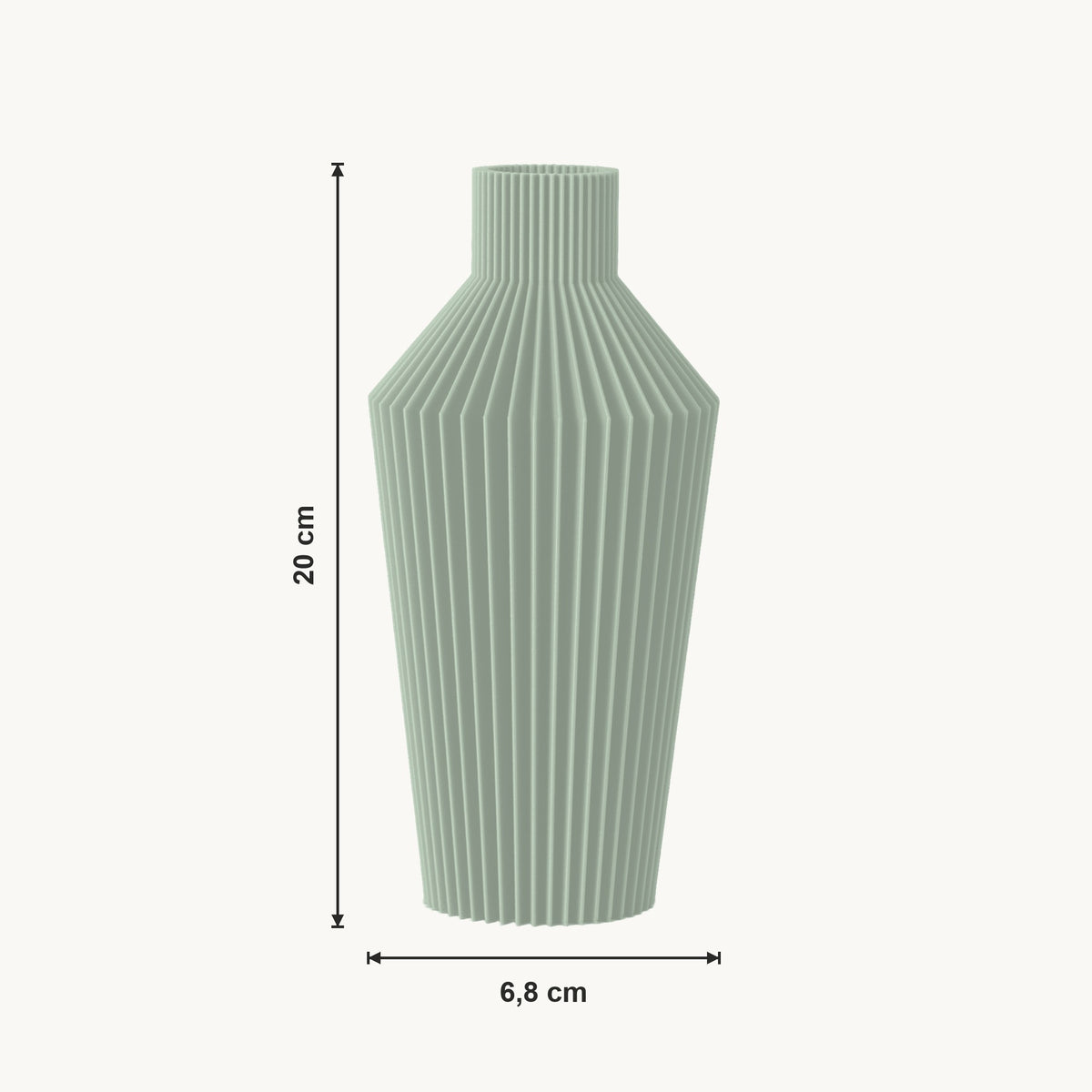 Nylas - Ronde Geribbelde Taps Toelopende Moderne Vaas — maat (salie-20cm)
