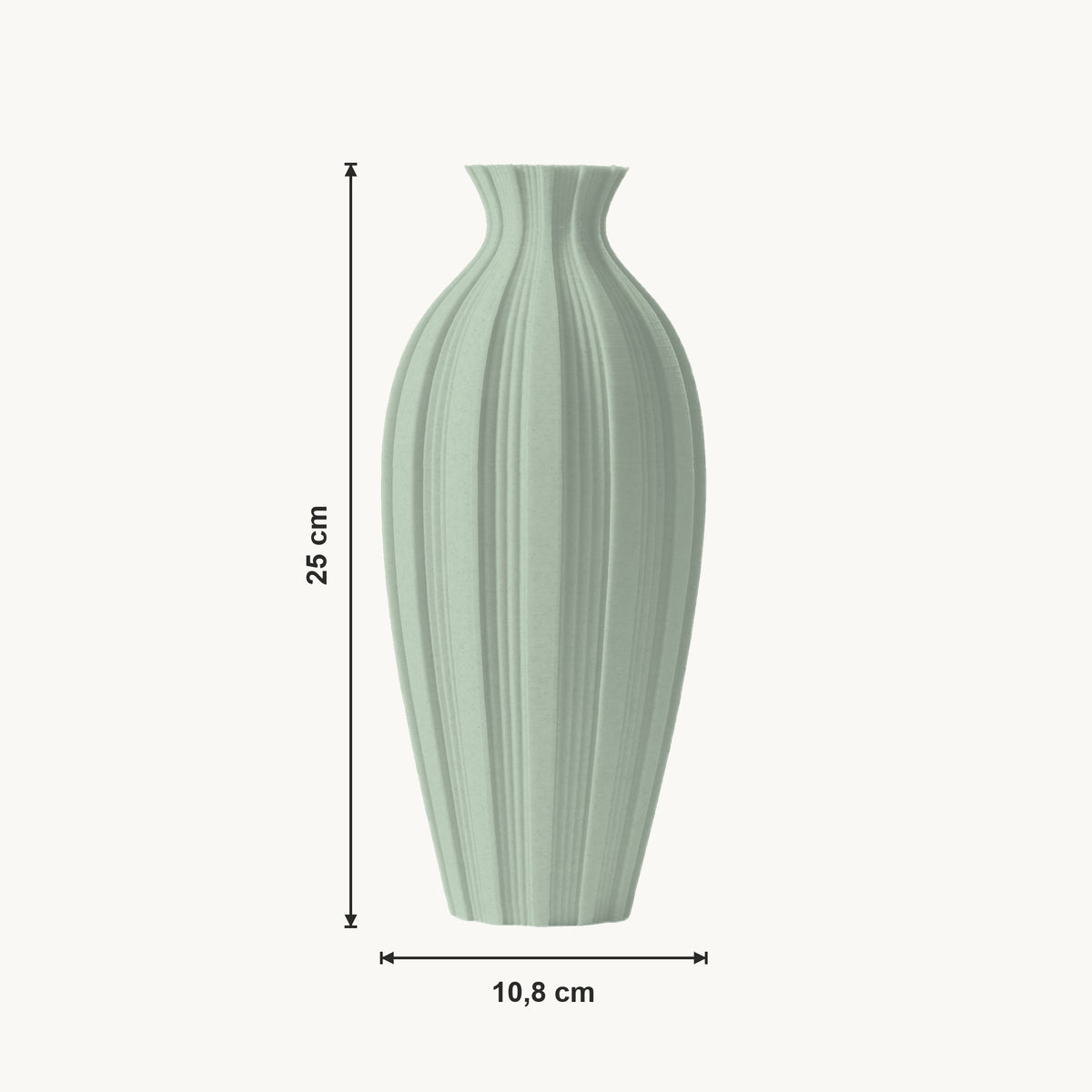 Soren - Geribbelde Taps Toelopende Moderne Vaas — maat (salie-25cm)