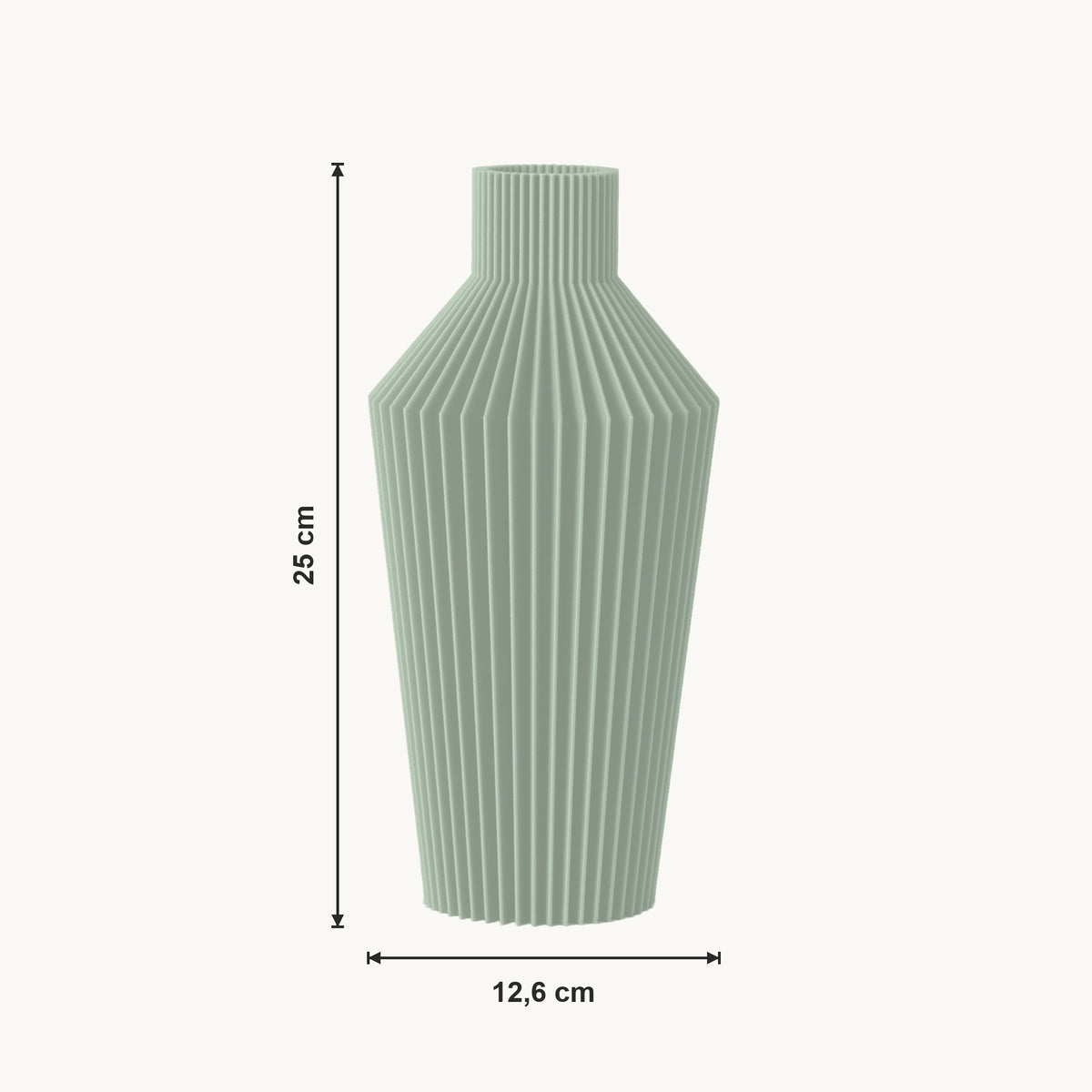 Nylas - Ronde Geribbelde Taps Toelopende Moderne Vaas — maat (salie-25cm)