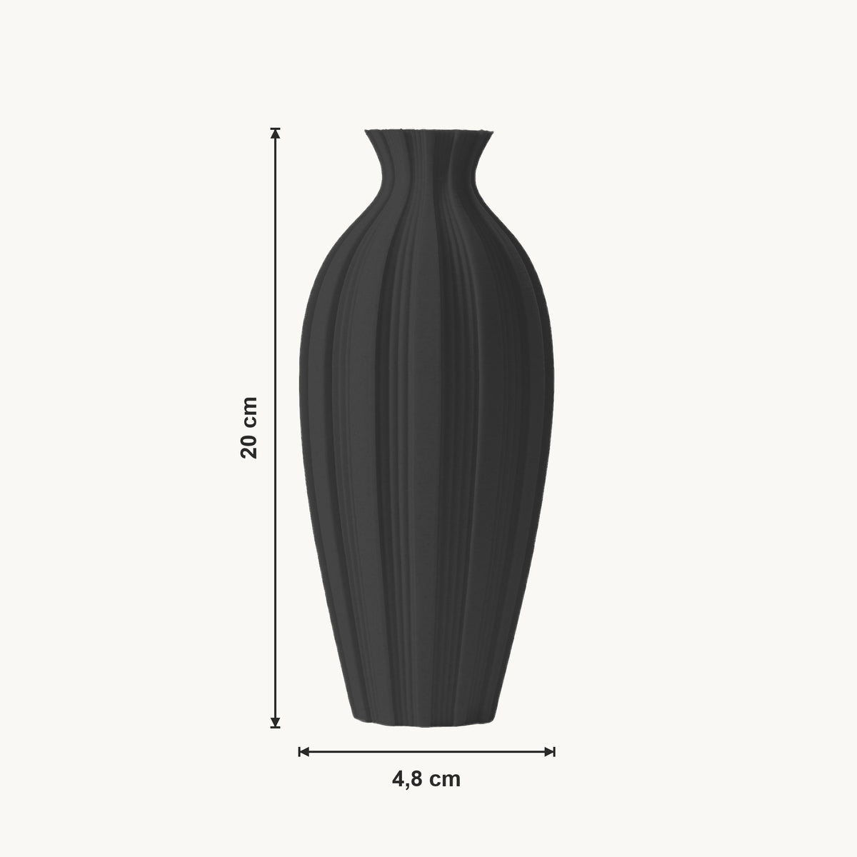 Soren - Geribbelde Taps Toelopende Moderne Vaas — maat (zwart-20cm)