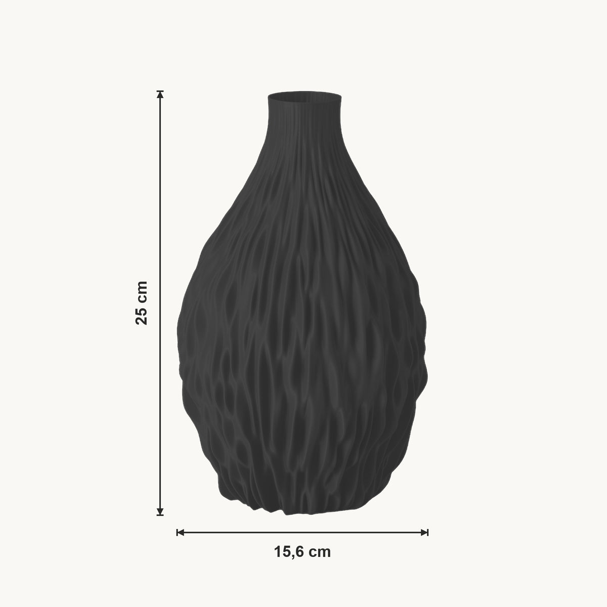 Noor - Geribbelde Organische Sculpturale Vaas — maat (zwart-25cm)