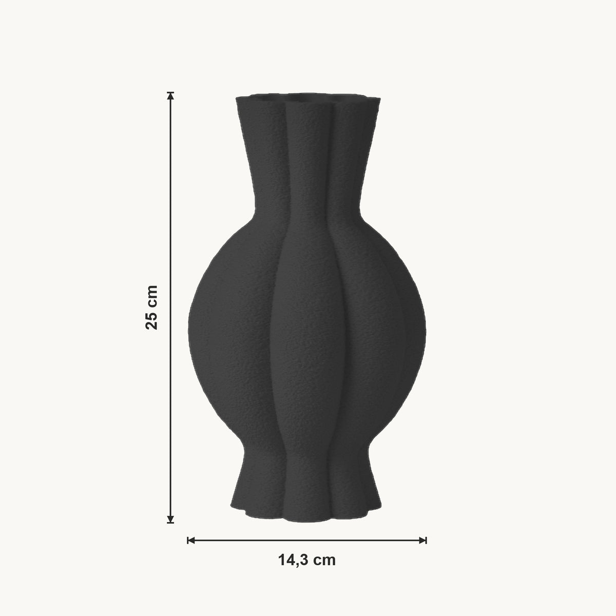Galen - Gegroefde Sculpturale Moderne Vaas — maat (zwart-25cm)