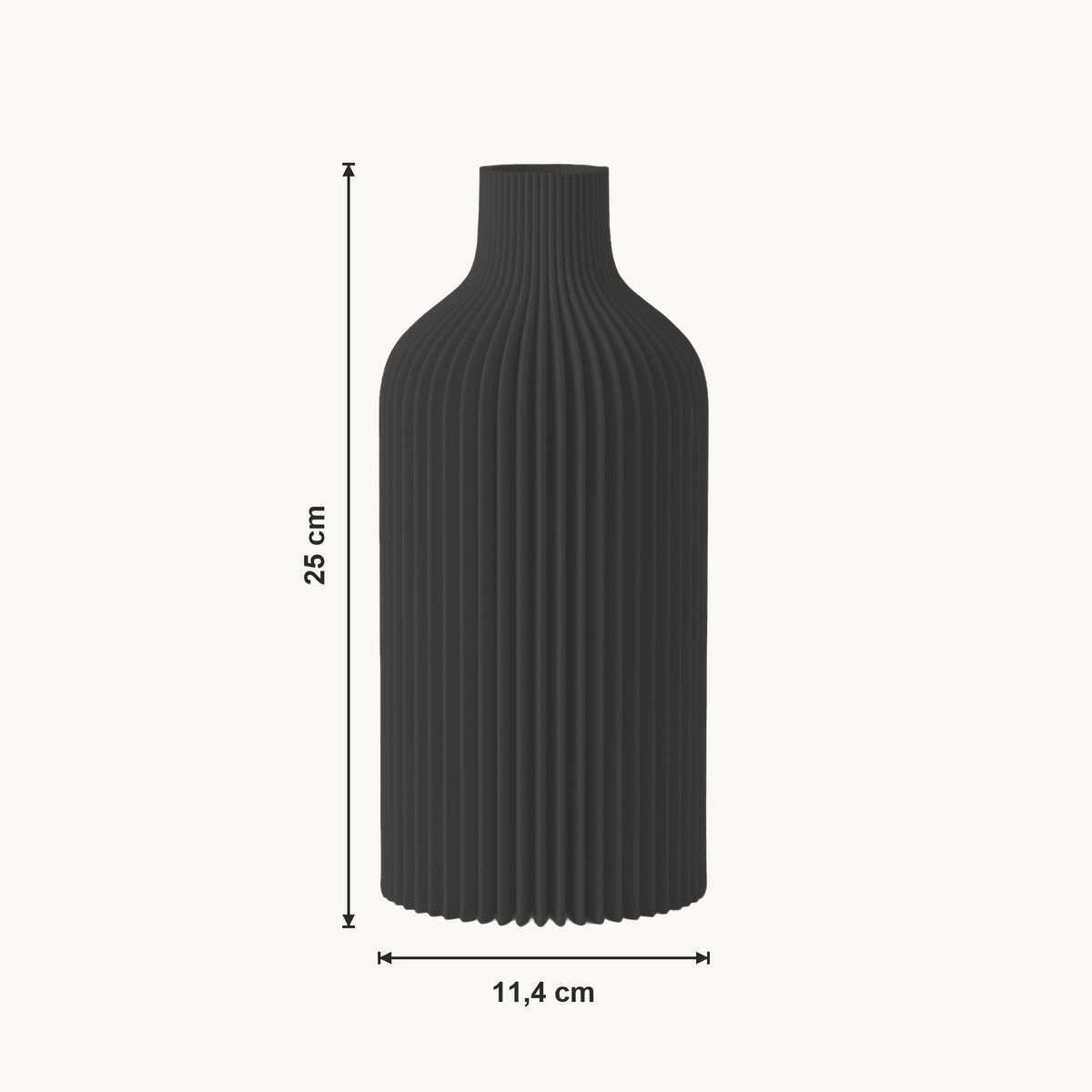 Evren - Verticaal Geribbelde Organische Vaas — maat (zwart-25cm)