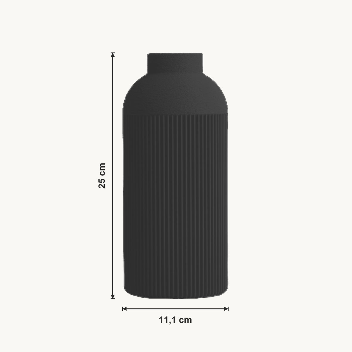 Nova - Verticaal Geribbelde Symmetrische Moderne Vaas — maat (zwart-25cm)