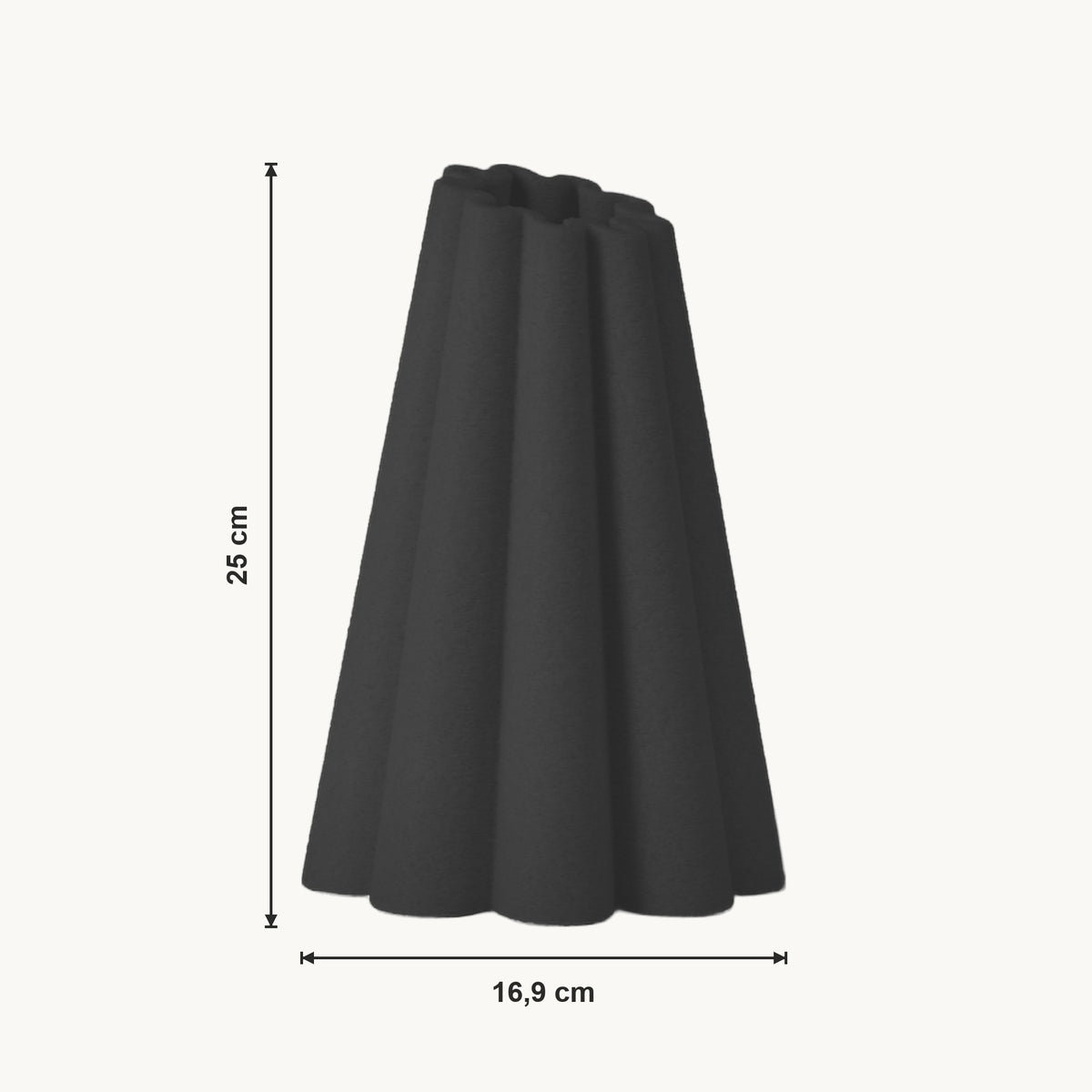 Renna - Geribbelde Conische Sculpturale Vaas — maat (zwart-25cm)