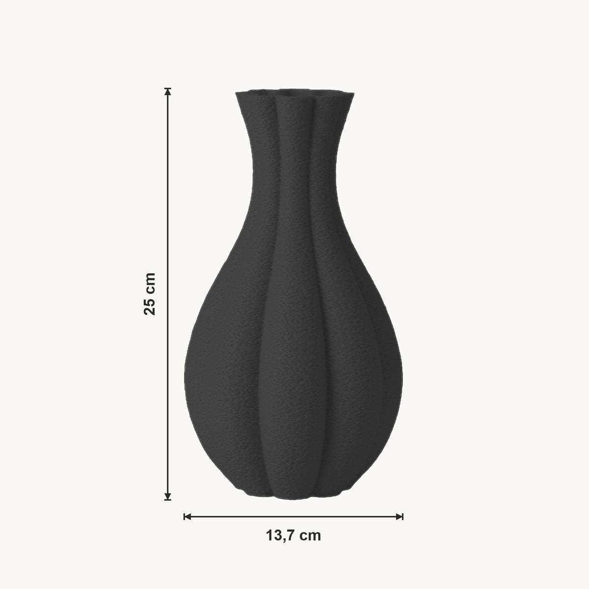 Fenno - Gegroefde Taps Toelopende Organische Vaas — maat (zwart-25cm)