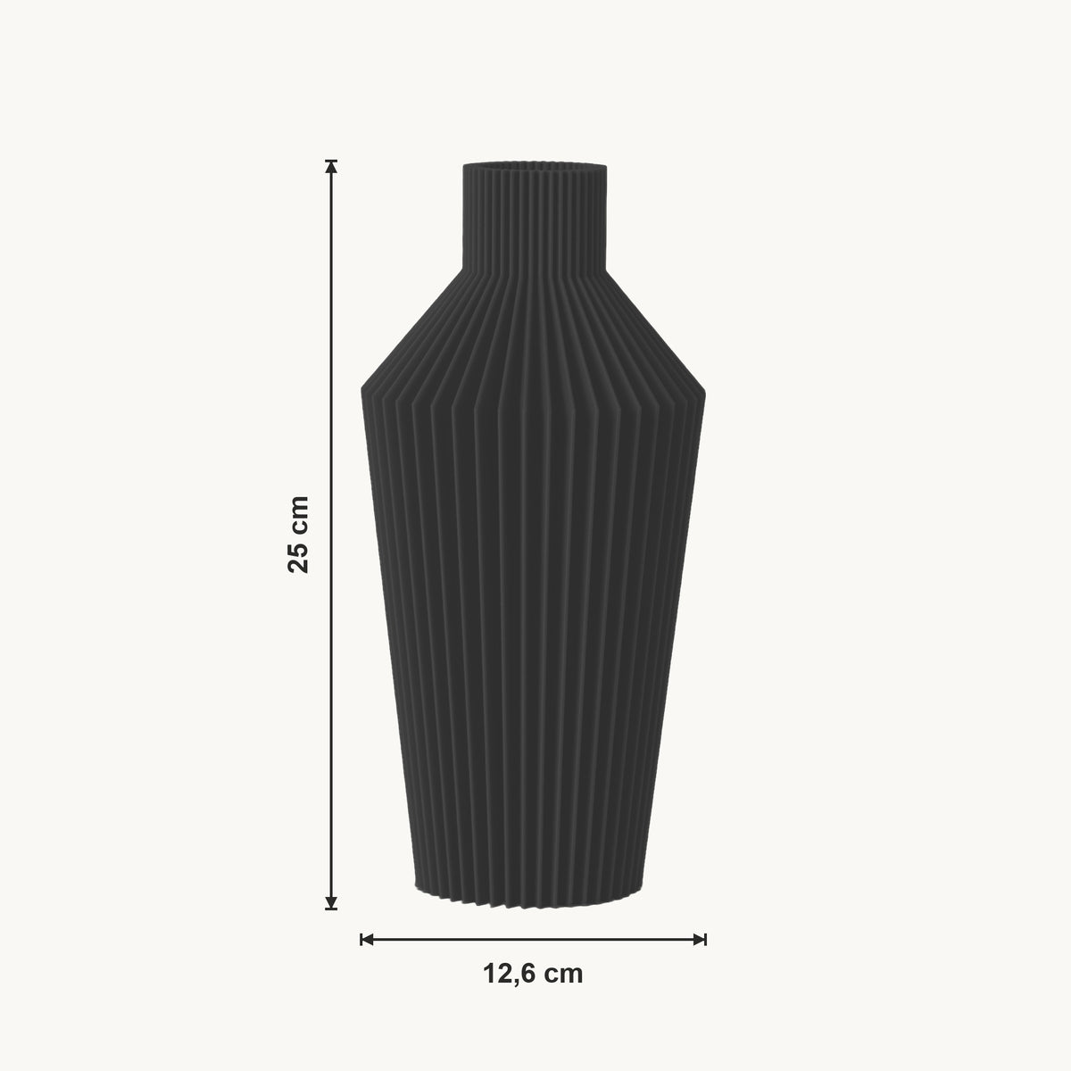 Nylas - Ronde Geribbelde Taps Toelopende Moderne Vaas — maat (zwart-25cm)