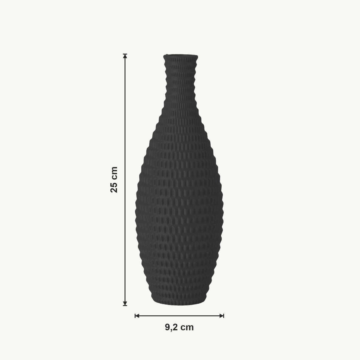 Bronte - Conisch Taps Geribbelde Moderne Vaas — maat (zwart-25cm)